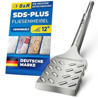 Abbildung von S&amp;R Hochleistungs Fliesenmeißel SDS plus 250 mm x 50 abgewinkelt, Meißel in Industrie Qualität Made Germany, optimierte Geometrie für Fliesen und Fliesenkleber, gehärtet, breit, Thunder