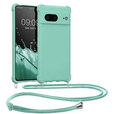 Abbildung von kwmobile Necklace Case kompatibel mit Google Pixel 7 Hülle Cover Kordel zum Umhängen Silikon Schutzhülle Mintgrün