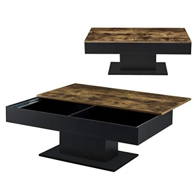 Abbildung von en.casa Couchtisch, »Lünen« mit aufziehbarer Tischplatte 40x110x60 cm Holzoptik/Schwarz