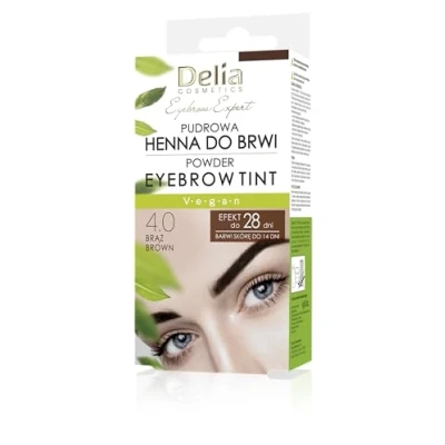 Abbildung von Delia Cosmetics Pulver Augenbrauenfärbung Braun Natürliche Kräuter &amp; Farbe Betonte, verdunkelte, verdickte Augenbrauen 20 einfache Anwendungen / 4 Wochen Komplettes Augenbrauenfärbeset