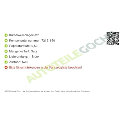 Abbildung von KOLBENSCHMIDT 77689620 Kurbelwellenlagersatz