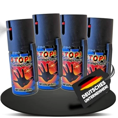 Abbildung von 4 x Wilhelm Pfefferspray Tierabwehr Selbstverteidigung CS KO Spray hochdosiert (ca. 2 Mio. Scoville) effektives Verteidigungsspray (Jet Training, 40 ml)