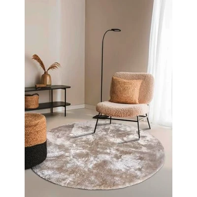 Abbildung von ELLE Decoration Calida Teppich Rund Flauschiger Hochflor Wohnzimmerteppich Einfarbig Weich Pflegeleicht Langflor für Wohnzimmer, Esszimmer, Schlafzimmer, Kinderzimmer Creme, 160cm