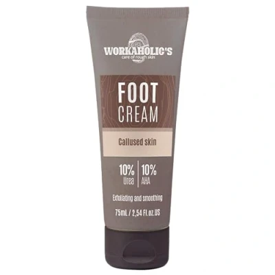 Abbildung von Workaholic&#039;s Fußcreme gegen Hornhaut mit 10% AHA und Urea, Entfernung Creme, Fußpflege rissige Fersen, mindert die Verhornung der Haut, 75 ml