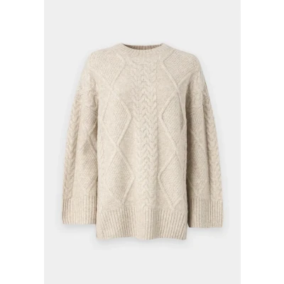 Abbildung von JDY Jdysilja LONG Cable Strickpullover oatmeal, Damen, Größe: Medium, Oatmeal