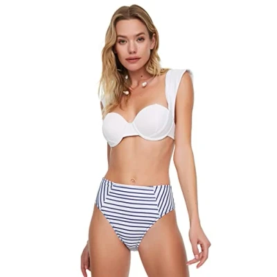 Abbildung von Trendyol Damen Striped High Waist Bikini Bottoms, Navy, 42 EU