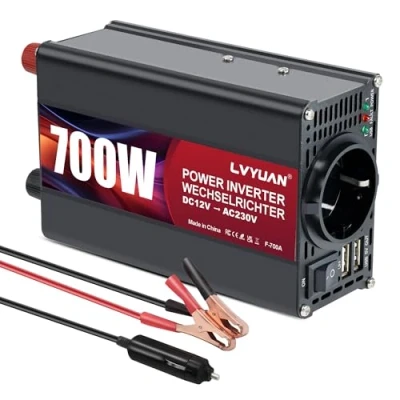 Abbildung von LVYUAN 500W Wechselrichter DC 12V auf 230V AC Spannungswandler Auto Konverter mit Dual USB Ports &amp; EU Steckdosen Kfz Ladegerät Adapter