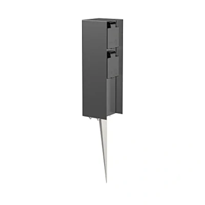 Abbildung von ledscom.de Garten Steckdosen Säule POMI mit Erdspieß für außen, IP44, 2 Fach, anthrazit, eckig, 23cm