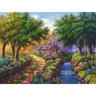 Abbildung von Ravensburger Puzzle Cottage am Fluß, 1500 Puzzleteile, Made in Germany, FSC® schützt Wald weltweit
