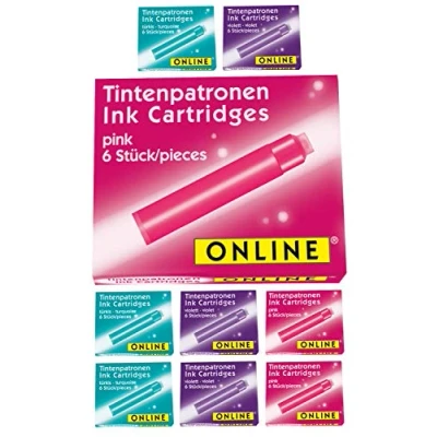 Abbildung von Online 17032 Standard Tintenpatronen Bunt im Vorteilspack, universelle Füller Tinte, kompatibel mit allen Füllern, Ersatz Patronen für Füllhalter und Rollerball, Farbe türkis/pink/violett