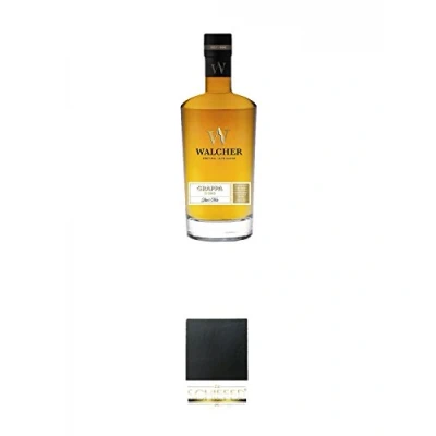 Abbildung von Walcher Grappa d&#039;Oro 0,7 Liter + Schiefer Glasuntersetzer eckig ca. 9,5 cm Durchmesser