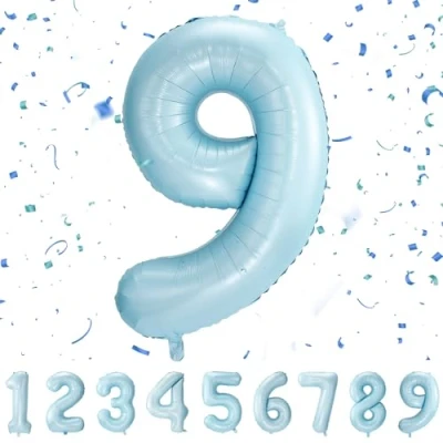 Abbildung von Geburtstag zahlen luftballon 9 jahre Pastel Blau Folienballon XXL Riesen in 40&quot; 101cm Geburtstagsdeko Ballon Zahl Deko zum .Fliegt mit Helium
