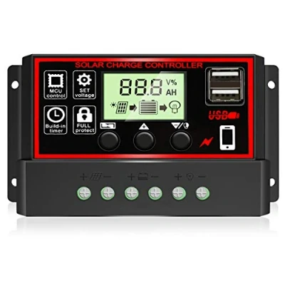 Abbildung von 30A Laderegler Solar 12V/24V, Ladegerät PWM Controller Solarpanel Batterie Intelligente Solarregler mit 5V Dual USB Port, Auto Parameter LCD Anzeige für Blei Säure Batterien