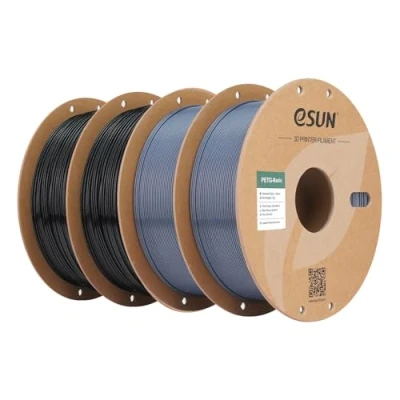 Abbildung von eSUN PETG Basic Filament 1.75mm, hohe Zähigkeit, 1KG (2.2 LBS) pro Spule, 4 Rollen Druckmaterial für 3D Drucker, Schwarz 2KG + Grau
