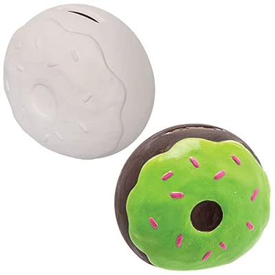 Abbildung von Baker Ross FC781 Donut Spardose aus Keramik 2er Pack, Bastelset für Kinder zum Dekorieren und Basteln