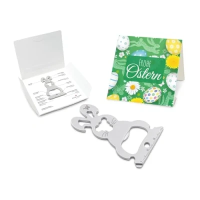 Abbildung von Geschenkartikel: ROMINOX Key Tool // Bunny Frohe Ostern, Osterhase, 16 Funktionen, Keytool Schlüsselanhänger, Einkaufswagenlöser, Edelstahl Multitool, Multifunktionswerkzeug