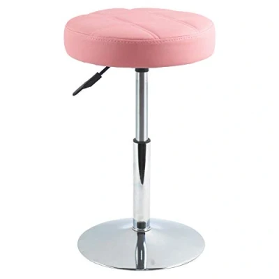 Abbildung von FURWOO Schemel Kunstleder Drehstuhl runder Tisch und Hocker ohne Rückenlehne verdicktes Gitterkissen Homebar Friseursalon (rosa)