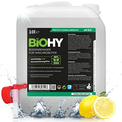 Abbildung von BiOHY Bodenreiniger Für Wischroboter (10 Liter Kanister) + Auslaufhahn Reinigungsmittel Konzentrat alle Wisch &amp; Saugroboter mit Nass Funktion Schaumarm Streifenfrei Böden