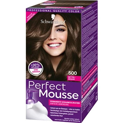 Abbildung von Schwarzkopf Perfect Mousse Permanente Schaumcoloration, 500 Mittelbraun Stufe 3, 3er Pack (3 x 93 ml)