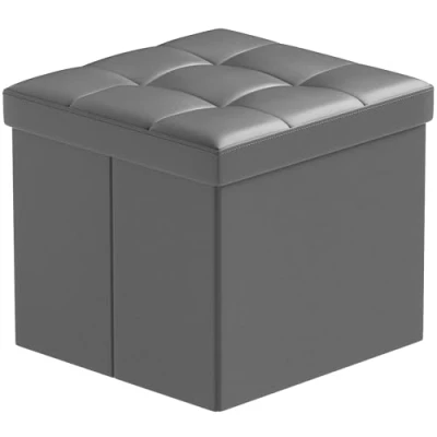 Abbildung von BRIAN &amp; DANY Sitzhocker faltbar Sitzbank Kunstleder Aufbewahrungsbox mit Stauraum, Grau, 38 x 38cm
