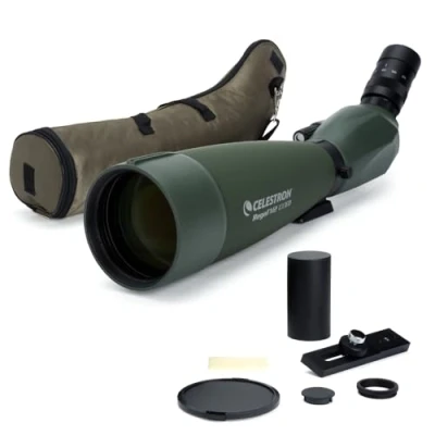 Abbildung von Celestron 52306 Regal M2 22 67x100mm ED Teleskop mit Zoom Winkelspektiv mehrfach vergüteter Optik, BaK 4 Prismen, leichtem Gehäuse aus Magnesiumlegierung und Einer gepolsterten Tragetasche, Grün