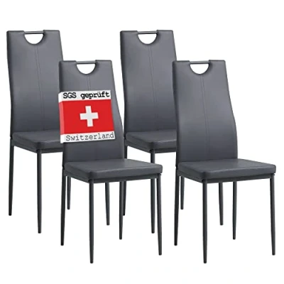 Abbildung von Albatros International Esszimmerstuhl Esszimmerestuhl Küchenstuhl SALERNO, Kunstleder Bezug (4er Set, Grau), edles Italienisches Design, Polsterstuhl, hohe Belastbarkeit, Modern
