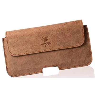 Abbildung von MATADOR Gürteltasche kompatibel mit Apple iPhone XS MAX/11/12/13/14 Pro MAX/14 Plus /15 MAX Leder Case Lederhülle Magnetverschluss Quer Tabacco Braun