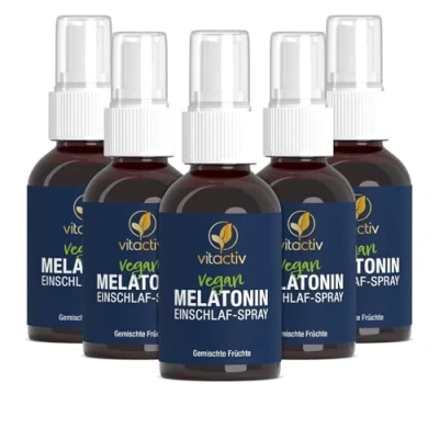 Abbildung von VITACTIV Melatonin Einschlafspray Gemischte Früchte 1925 Tage Vorrat, Hochdosiert Spray plus Passionsblumen Extrakt, Vitamine B1 und B6 Zuckerfrei &amp; Vegan 250ml Sofort