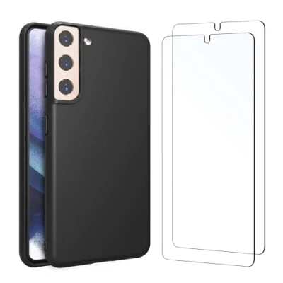 Abbildung von NEW&#039;C Hülle für Samsung Galaxy S21 5G Ultra Thin Silikon Schwarz und 2 x Panzer Schutz Glas