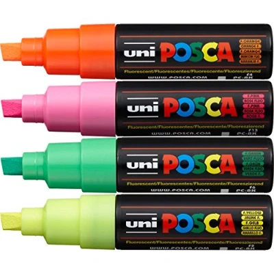 Abbildung von Posca PC 8K Fluoreszierender breiter Meißelspitze Marker Packung mit 4