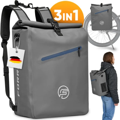 Abbildung von Forrider 3in1 Fahrradtasche für Gepäckträger mit Rucksack Wasserdicht 27L I Gepäckträgertasche Reflektierend Sattel Tasche fürs Fahrrad (grau)