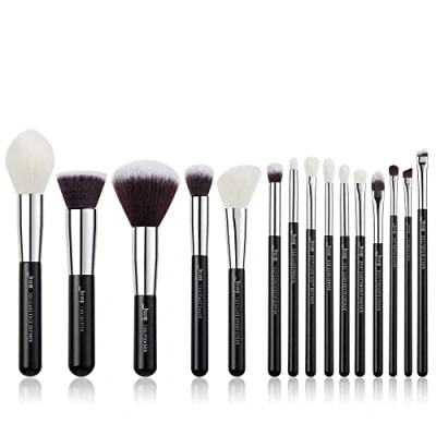 Abbildung von Jessup Beauty Make up Pinsel Set Kosmetik Schmink 15 Stück Augen Gesicht Brush Lidschatten Foundation Puder Schwarz Silber T180