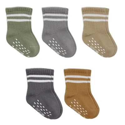 Abbildung von Baumwolle 5 Paar Baby Rutschfest Socken In Geschenkbox für Neugeborene 0 6 Monate bis 3 Jahre Nahtlos Jungen Mädchen Rutschsocken Kindersocken (DE/NL/SE/PL, Alter, Monate, 12 Beige)