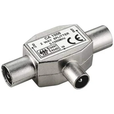 Abbildung von PremiumCord TV Antennensplitter IEC 75 Ohm, 1x Stecker auf 2X Buchse, Koax Kupplung, Coax Antenne, DVB T, Farbe Silber