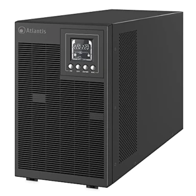 Abbildung von Atlantis A03 OP3002P PRO UPS OnLine USV Server Doppelwandlung Reine Sinuswelle 3000 VA 2700 W, Tower Display LCD, USB, RS 232 seriell, 4 IEC Ausgänge, SNMP Steckplatz, 6 x 12 V 9 Ah