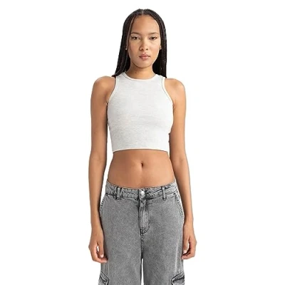 Abbildung von DeFacto Women&#039;s B0658AX T Shirt, Grey Melange, Small