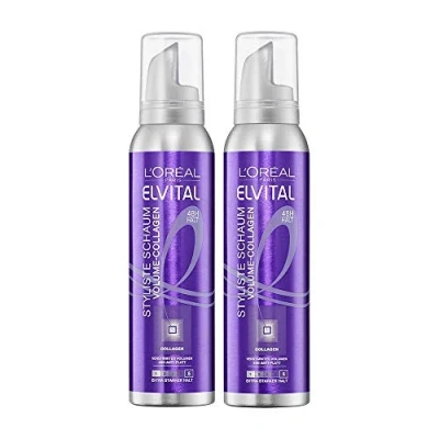 Abbildung von L&#039;Oréal Paris Elvital Styliste Schaumfestiger, Haarschaum für XXL Volumen, Anti Platt Effekt und ultra starken Halt, Haar Styling Mousse ohne Parabene, Volume Collagen, Styliste, 2 x 150ml