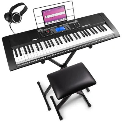 Abbildung von MAX Rhapsody61 Keyboard Piano, 61 Tasten E mit Kopfhörer, Ständer und Klavierhocker, LCD Display, 50 Demo Songs, Piano Keyboard, Lern Funktion, 300 Klangarten Komplett Set