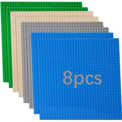 Abbildung von 8 Platten Set Bauplatte Kompatibel mit Meisten Marken,Classic Bausteine Grundplatte,Kompatibel Lego Classic,25.5 * 25.5cm, Grüne Blaue Graue Sand Grundplatte