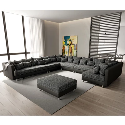 Abbildung von DELIFE Wohnlandschaft Clovis, XXL Schwarz mit Hocker Ottomane Links Modulsofa