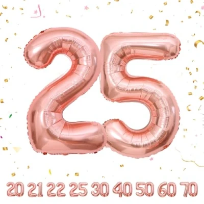 Abbildung von 25 Geburtstag Deko zahlen luftballon jahre Folienballon Roségold für 25. Geburtstagsdeko Männer Frauen Ballon Zahl zum fliegt mit Helium 25.Geburtstagsparty 40&quot; 101cm
