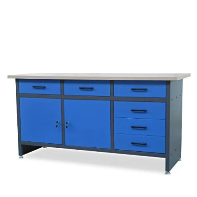 Abbildung von Jan Nowak Werkbank mit Arbeitsplatte Werktisch 6 Schubladen 2 Schließfächer Verstellbare Füße MDF Belastbar bis 500 kg Metall 170 cm x 60 85 Anthrazit Blau