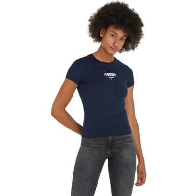 Abbildung von Tommy Jeans Damen T Shirt Kurzarm Slim Rundhalsausschnitt, Blau (Moderate Blue), XXS