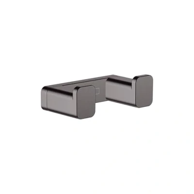 Abbildung von hansgrohe AddStoris Handtuchhaken doppelt, Handtuchhalter, Bademantelhaken, verdeckte Befestigung, Badezimmer Zubehör, Brushed Black Chrome, 41755340