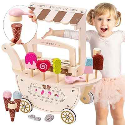 Abbildung von Mamabrum Spielküche Eisdiele Spielset aus Holz Rollenspiel für Kinder mit Zubehör