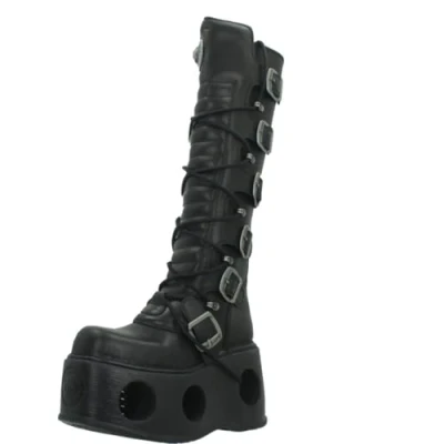Abbildung von New Rock M 272 S2 Neptuno Metallic Kniehohe schwarze Gothic Stiefel aus Leder