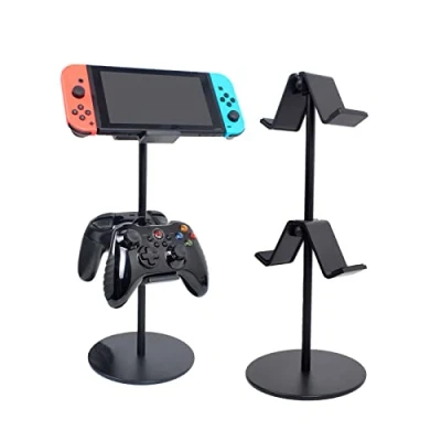 Abbildung von Erlsig Universal Game Controller Halter, Headset Kopfhörer Halterung Ständer Zubehör Tisch für Xbox ONE Switch PS4 PS5, 2 Lagen Schwarz
