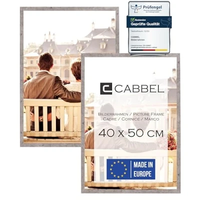 Abbildung von CABBEL Doppelpack (2er Set) Bilderrahmen 40x50 cm, Grau/Beton, stabiles MDF Holz Rahmen, bruchsicherem Plexi Glas, zum Aufhängen, ideal für Fotos/Bilder/Collage