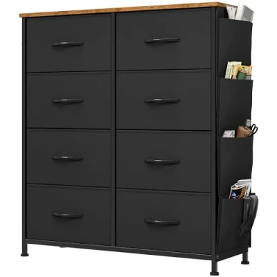 Abbildung von YITAHOME Kommode, 8 Stoffschubladen mit Griffen, Aufbewahrungsschrank Haken, Schubladenschrank Seitentaschen, Schrank,Metallgestell, stoffkommode für Schlafzimmer,Wohnzimmer,Flur,Büro,schwarz