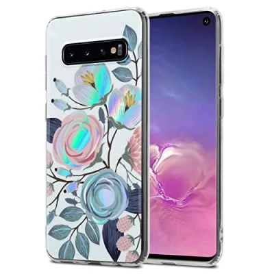 Abbildung von Cadorabo Hülle kompatibel mit Samsung Galaxy S10 4G Schutzhülle TPU Silikon Case Blumen Design Slim Kratzfest Weiche Gummi Rundumschutz für in Weiß
